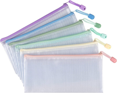 Tamaki 6 Pack Mesh Pencil Pouch Waterproof Bags Plastic Zipper Pouch A6 Size for Classroom Organization School Office Supplies (Macaroon, A6)...
