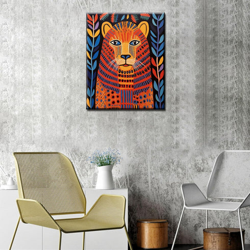 Tucocoo Gond Painting of Lion Paint by Numbers Kits 16x20 inch Canvas DIY Oil Painting for Kids, Students, Adults Beginner with Brushes and Acryli...