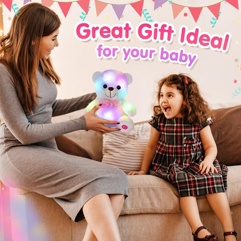BSTAOFY Light up Mother's Day White Teddy Bear LED Stuffed Animal Soft Nightlight Glow Bear Plush Toy Gifts for Kids Mom Girls Valentine's Day Bir...