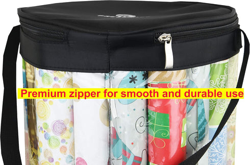 Freegrace Gift Wrap Organizer | Large 9" x 40.9" Wrapping Paper Rolls Storage Bag | Tearproof & Space Saving Under Bed Gift Bag Organization (Blac...