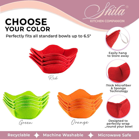 SHILA Bowl Cozy, Green Set of Microwave-Safe Hot Bowl Holder to Keep Your Hands Cool and Your Food Warm, Polyester & Sponge Heat Resistant Dish Pa...