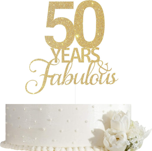 50 Years Fabulous Cake Topper, 50th Birthday Cake Topper, 50th Anniversary Cake Topper with Gold Glitter...