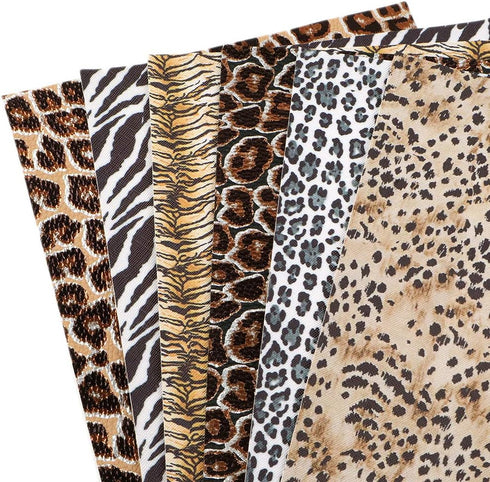 David accessories Metallic Leopard Zebra Pattern Printed Faux Leather Fabric Sheets 6 Pcs 7.7" x 12.9" (20 cm x 33 cm) Include 2 Kinds of Leather ...