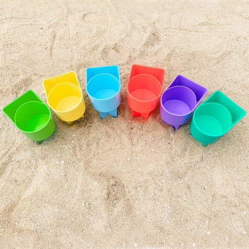 Home Queen Beach Cup Holder with Pocket, Multifunctional Sand Cup Holder for Beverage Phone Sunglass Key, Beach Accessory Drink Sand Coaster, Set ...