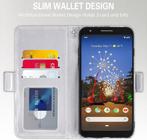 Asuwish Phone Case for Google Pixel 3a Wallet Cover with Tempered Glass Screen Protector and Wrist Strap Flip Card Holder Bling Glitter Stand Cell...