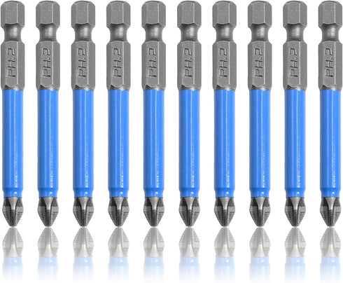 10 Pcs Magnetic Phillips Screwdriver Bit Set 2.56 inch Long, PH2 Phillips Bits Set, Non-Slip Cross Head Electric Screwdriver Bits Set 1/4" Hex Sha...