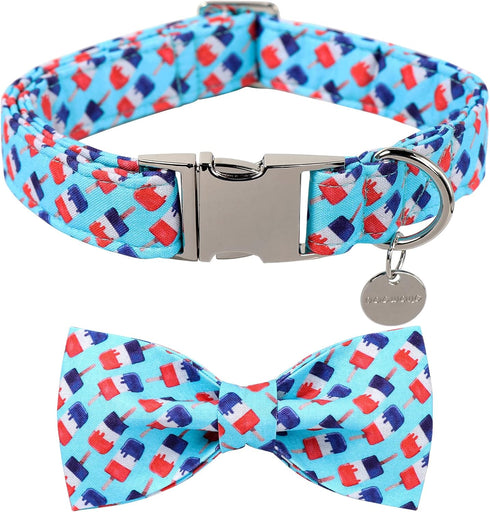Summer Dog Collar Bow Tie Blue Ice Cream Dog Collar, DOGWONG Comfortable Adjustable Puppy Collars with Secure Metal Buckle for Small Medium Large ...