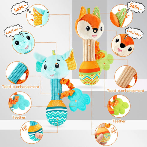 Baby Rattles 0-6 Months?Baby Soft Rattles Shaker?Hand Grab Sensory Shaker,Teething Toys for Babies 6-12 months?Sensory Plush Animal Toys for 0 3 6...