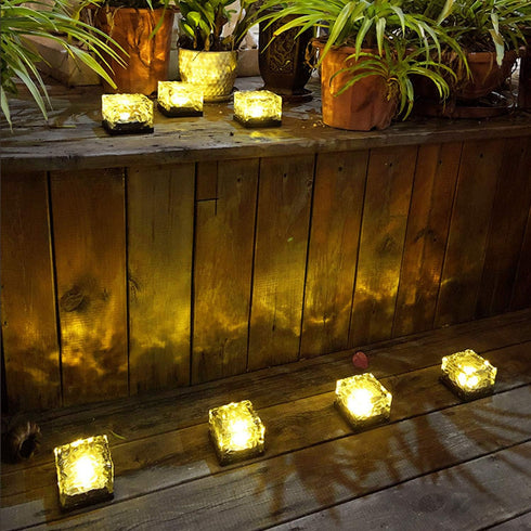 Epicgadget Solar Ice Cube Shaped Light, 2.8x2.8x2 inch Ice Cube Shaped Warm White Outdoor Solar Garden Decorative Lights for Walkway Pathway Backy...