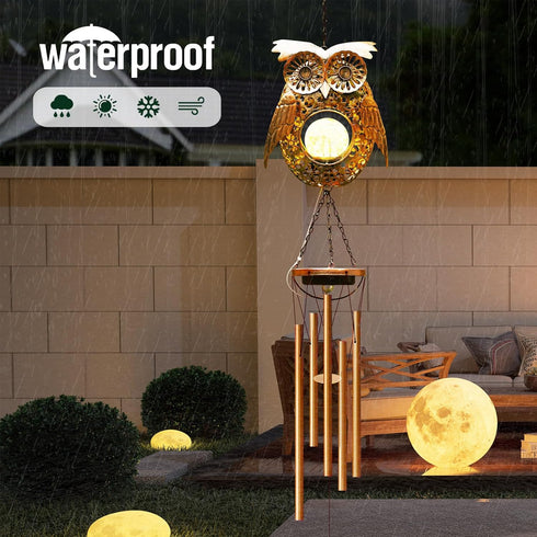 Solar Owl Wind Chimes Garden Decor – Metal Memorial Wind-Chime with 5 Tuned Tubes,Garden Otudoor Patio Balcony Tree Ornaments,Birthday Gifts for M...