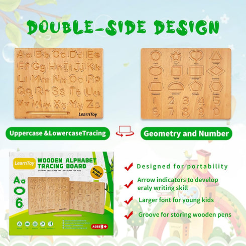 Montessori Wooden Alphabet Tracing Board - Educational Toy for Kids - Fine Motor Skills Development - Double-Sided Writing Practice - Ideal Gift f...