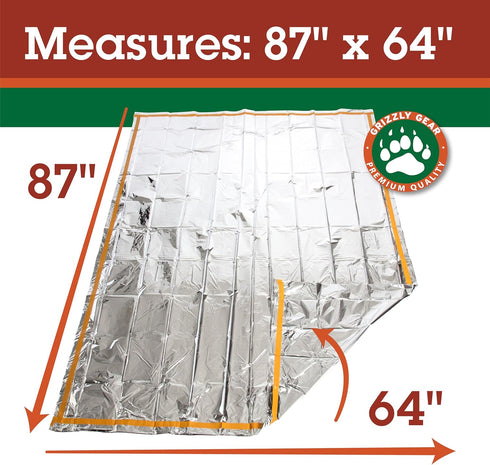 Emergency Survival Mylar Thermal 2 Person Sleeping Bag - Accommodates 2 Adults - 64" X 87"- by Grizzly Gear...