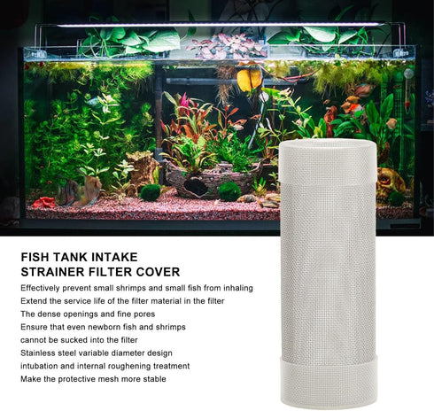 Tnfeeon Stainless Steel Mesh Inflow Aquarium Filter Guard Intake Cover for Shrimp and Fish Aquarium Intake Filter Mesh Cover Fish Mesh Net Straine...