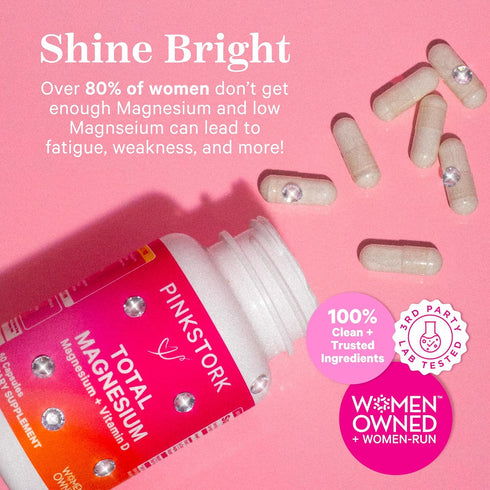 Pink Stork Magnesium Supplement for Women with Vitamin D - Mood, Natural Calm & Energy Levels - Digestion, Heartburn, & Constipation Support for P...