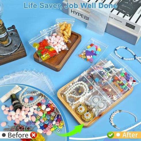 Premium 2 X 3 in (100 Count) Small Poly Zipper Bags, 2Mil Small Baggies Clear, Easy Zip Open & Close, Small Jewelry Bags Strong Locking Seal, Food...