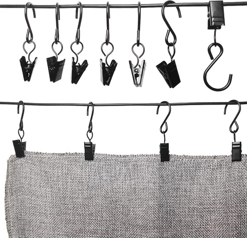 Stainless Steel S Hooks Curtain Clips, 50 Pack Hanging Party Lights Clips Hangers Gutter Photo, Art Craft Display, 2.4 Inch Long, Black...