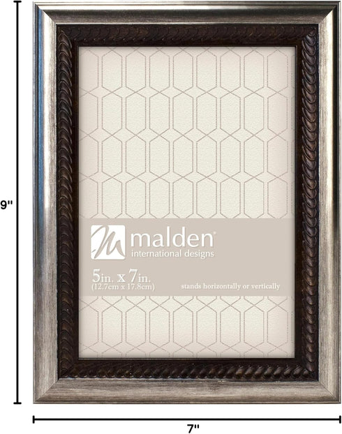 Malden International Designs Classic Mouldings Brentwood Bronze Wave Inner with Outer Picture Frame, 5x7, Silver...