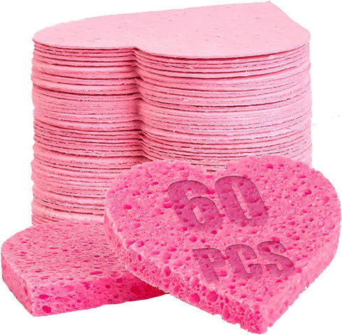 60-Count Compressed Facial Sponges | 100% Natural Cosmetic Spa Sponges for Facial Cleansing | Exfoliating Mask | Makeup Remover | Face Scrubber (H...