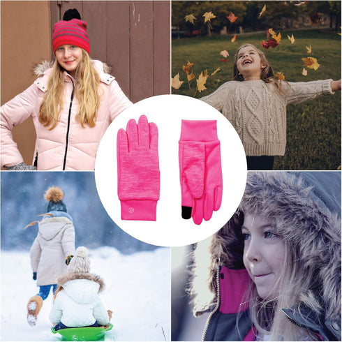 C9 Champion Kids' Machine Washable Lightweight Gloves, Touch Screen Friendly, Pink, Girls' 8/16...