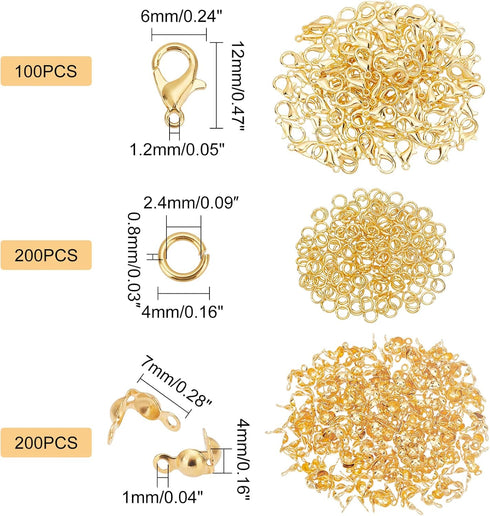 PH PandaHall 500pcs Jewelry Making Accessory Set 200pcs 4mm 21 Guage Open Jump Ring 100pcs 12x6mm Lobster Claw Clasp 200pcs 7mm Bead Tips Knot Cov...