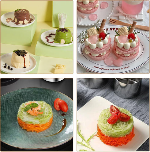 Set of 3 - Round Stainless Steel Cake Rings, Mousse Cake Ring Mold with Press Set...