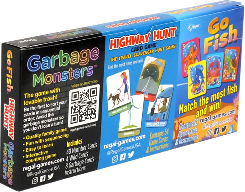 Regal Games - Highway Hunt, Go Fish, Garbage Monsters Card Games Set - Family-Friendly, Fun Card Games - Search & Find, Matching, Counting - Ages ...