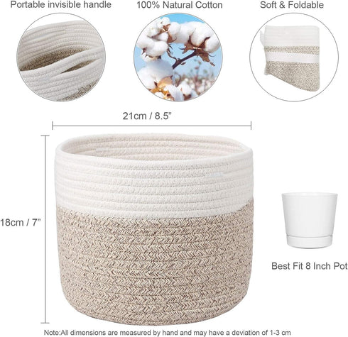 Woven Cotton Rope Plant Basket for 8" Flower Pot Small Basket for Plants Storage Organizer H7.5 x W8.5...