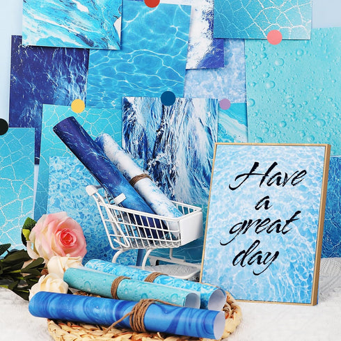 60 Sheets Ocean Waves Scrapbook Paper, A5 Size Assorted Ocean Wavy Print Cardstock Paper Seamless Waves Art Craft Paper for Beach Pool Birthday Pa...
