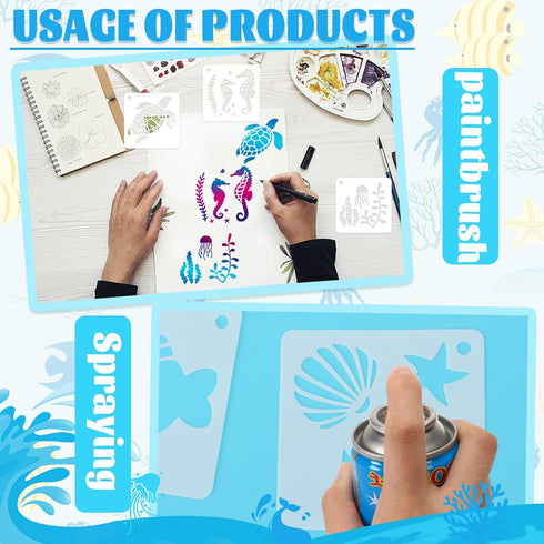 Augshy Stencils for Painting, 56 Pack Sea Ocean Creatures Stencils Sea Animal DIY Pattern Stencils for Painting on Wall Floor Decor DIY Rock Paint...