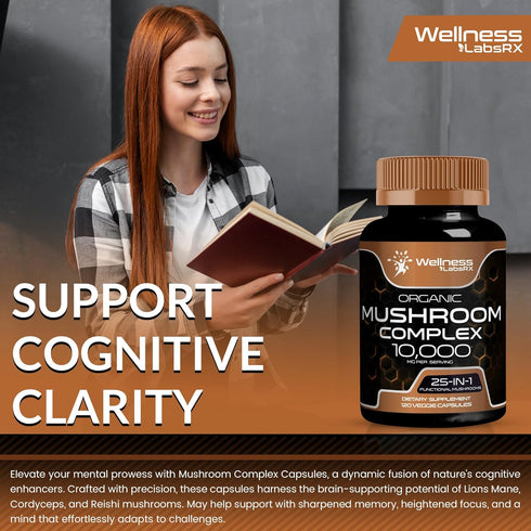 Organic Mushroom Supplement Capsules - 10000mg - 25 in 1 Mushroom Complex Capsules, Lion's Mane mushroom Capsules - Turkey Tail Mushroom Capsules,...