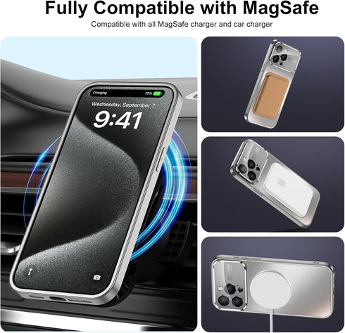 MANLENO Magnetic for iPhone 15 Pro Max Case Magsafe with Full Window Cover Camera Lens Protector Logo View Scratch Resistant Frosted Slim Shockpro...