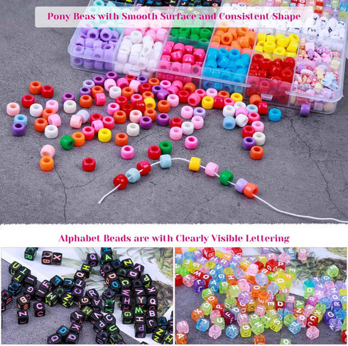 Bead Bracelet Making Kit, Shynek Bead Friendship Bracelets Kit with Pony Beads Letter Beads Charm Beads and Elastic String for Bracelet and Jewelr...