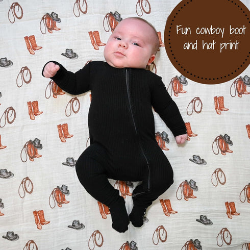 Swaddle Blanket | 100% Muslin Cotton | Gender Neutral Newborn and Baby Nursery Essentials for Girls and Boys, Registry | Cowboy Boot Print...