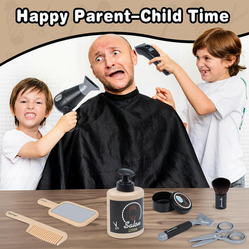 WishaLife Kids Barber Shop Playset - Kids Hair Cutting Kit, Kids Shaving Kit for Boys Role Play, Kids Hair Salon Playset, Pretend Play Toy Gift fo...