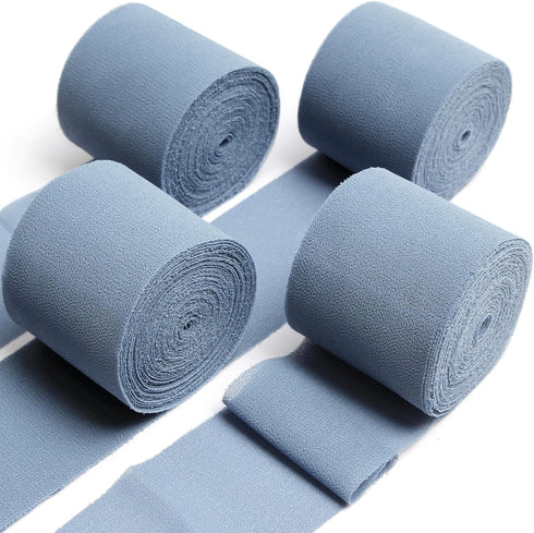 UpUDo 4 Rolls Chiffon Ribbon, 1.5" x 6Yd Dusty Blue Silk Ribbons, Smooth Edges for Wedding Invitations, Bridal Bouquets, DIY Crafts, Gift Wrapping...