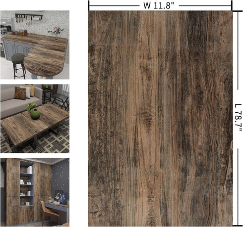 11.8"x78.7" Thick Brown Wood Wallpaper Peel and Stick Wallpaper Self Adhesive Wood Contact Paper for Cabinets Countertops Waterproof Removable Woo...