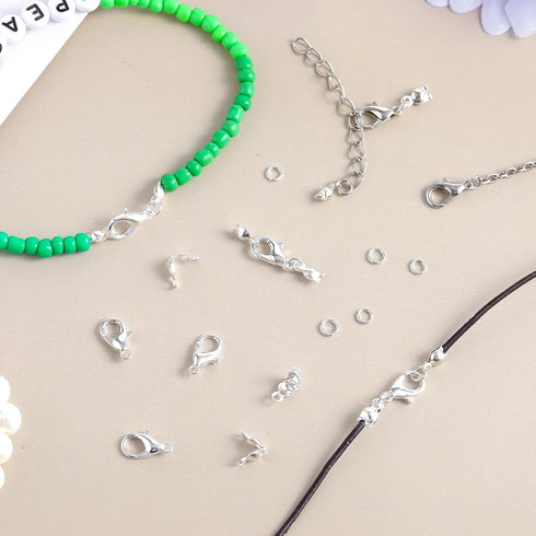 1250 Pcs Jewelry Making Accessories Set Includes 150 Pieces Lobster Claw Clasps 300 Pieces Bead Tips Knot Covers and 800 Pieces Open Jump Ring Con...