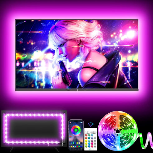 LED Lights for TV, 16.4ft TV LED Backlights for 50-75in, RGB TV LED Lights with Music Sync Bluetooth APP and Remote Control TV Lights Strip USB Po...