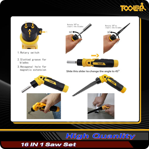 TOOLAN: 16-In-1 Multi Blades Hand Saw With Screw Driver (Manual Saw, Not Electric). For Cut Wood, Metel, Plastic, Sheetrock, Dry Wall Saw, Plywood...