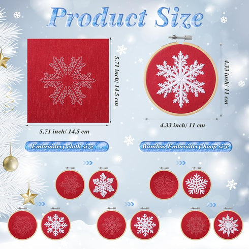 6 Sets Winter Embroidery Kit for Beginners Snowflakes Christmas Cross DIY Needlepoint Kit with Patterns, Instructions, Embroidery Hoops, Threads, ...