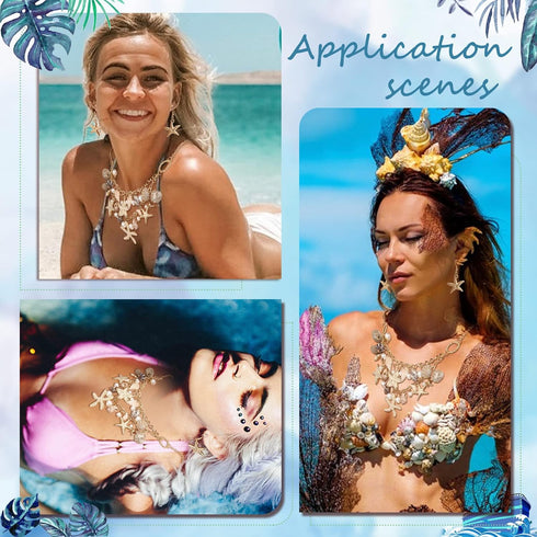 PH PandaHall 3 IN 1 Fashion Sea Shell Starfish Faux Pearl Collar Bib Statement Chunky Mermaid Tail Necklace Bracelet and Earrings Mermaid Costume ...