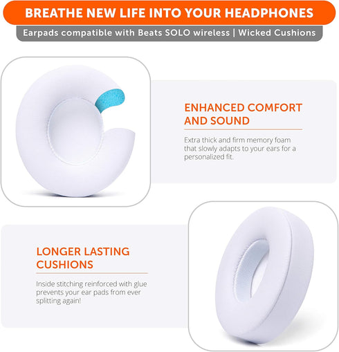 Wicked Cushions Replacement Ear Pads for Beats Solo 3 Wireless On Ear Headphones - Also fits Beats Solo 2 Wireless, Enhanced Noise Cancellation, I...