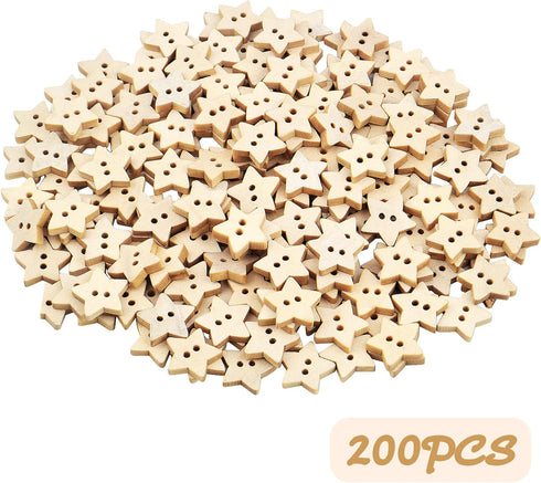 200pcs Wooden Star Buttons with 2 Holes Rustic Sewing Buttons Lovely Mini Wood Button for Costume Design Clothes Scrapbooking Art Crafts DIY Decor...
