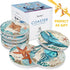 Absorbent Coasters Stone Coaster Set of 8, Cork Base, with Holder, RayPard Beach Theme Sea Life Coastal Coasters for Housewarming Apartment Kitche...