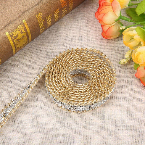 5 Yard 15 mm Rhinestone Ribbon, Gold Silver Wrap Roll Rhinestone Ribbon Decoration for Wedding Party Floral Arrangements...