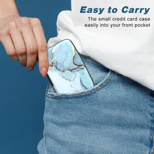 Credit Card Holder, Mini Aluminum Card Wallet RFID Blocking Slim Metal Hard Card Case for Women Men, Blue Marble...