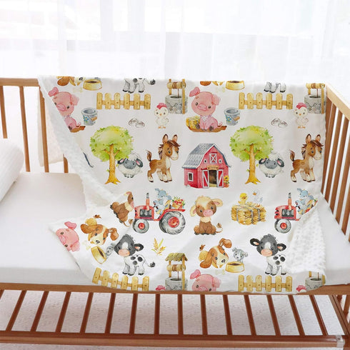 Farm Animals Barn Baby Blanket for Boys Girls, Farm Themed Toddler Soft Minky Blanket with Double Layer Dotted Backing, Newborn Nursery Receiving ...
