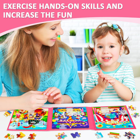 Magnetic Puzzles for Kids Ages 3-5, Toddler 3 in 1 Circus Jigsaw Puzzle Book, Kids Travel Puzzles Toys, Montessori Preschool Learning Toy for 1-5 ...