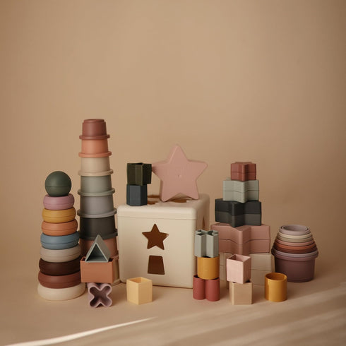 mushie Stacking Cups Toy 8pcs | Made in Denmark (Petal)...