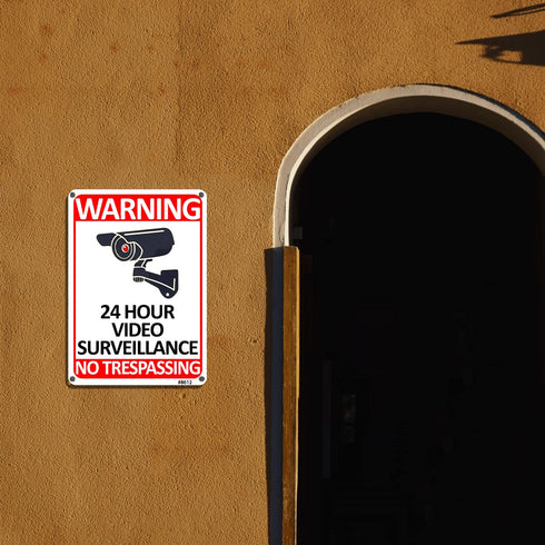 4-Pack No Trespassing Signs Private Property, 10x7 Inch Aluminum 24-Hour Video Surveillance Signs Outdoor, Warning Signs for Property Security, Ho...